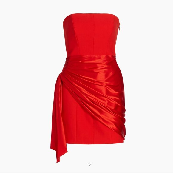 CINQ A SEPT Kennith Silk Side Tie Strapless Mini Cocktail Dress, Crimson, NWT - Picture 2 of 15